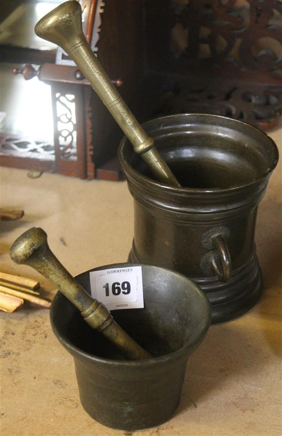 2 bronze mortars & pestles